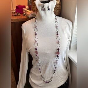 Premier Designs Purple and Gunmetal 36 long Necklace with matching earrings